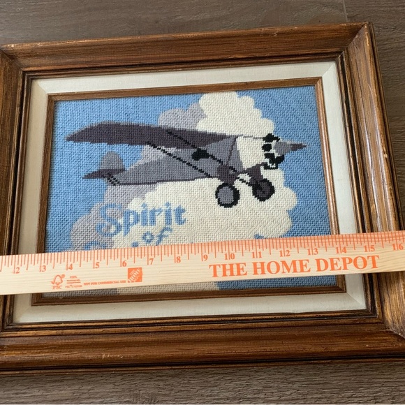 VINTAGE FRAMED NEEDLEPOINT " Spirit Of St. Louis”picture 14/16” - Picture 2 of 7